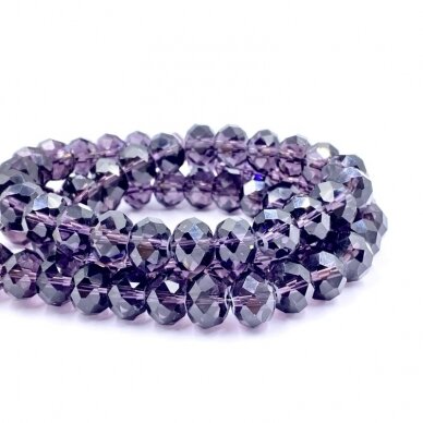 9x12mm skaidrūs violetinės sp. rondelle formos karoliukai, 64cm 9x12mm skaidrūs violetinės sp. rondelle formos karoliukai, 64cm