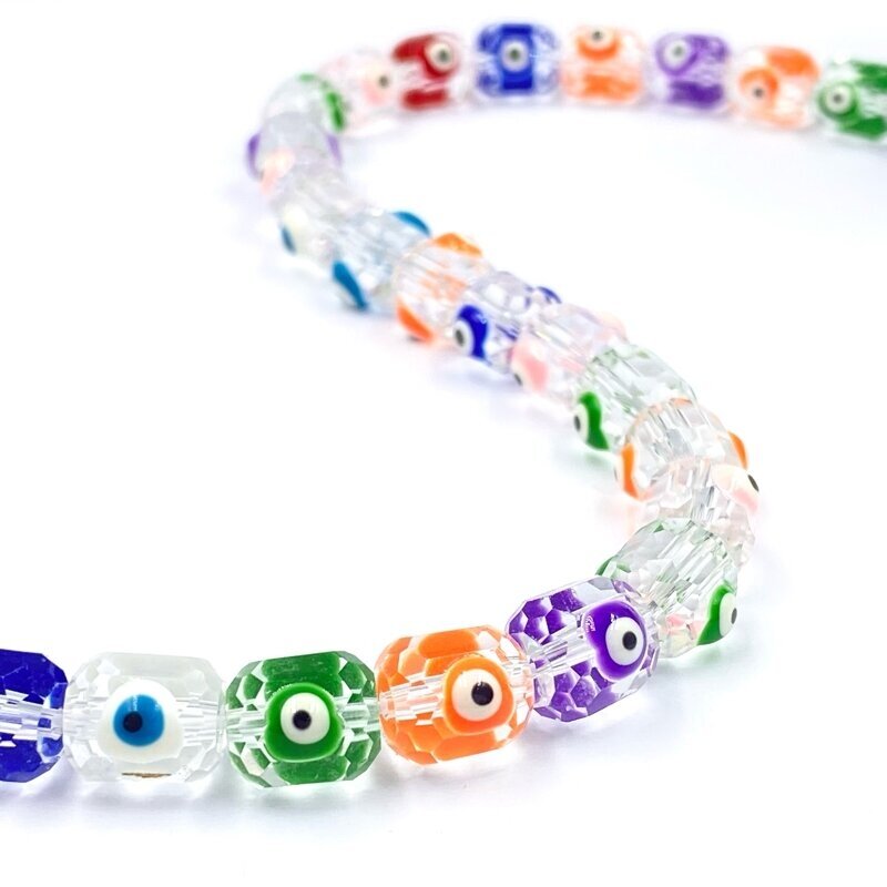 9x8mm skaidrios sp. murano stiklo karoliukai Fatimos akis, 37cm juosta 9x8mm skaidrios sp. murano stiklo karoliukai Fatimos akis, 37cm juosta