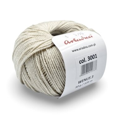 Ariadna Wenus 3 siūlai, kreminės sp. 50g Ariadna Wenus 3 siūlai, kreminės sp. 50g