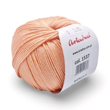 Ariadna Wenus 3 siūlai, persikinės sp. 50g Ariadna Wenus 3 siūlai, persikinės sp. 50g