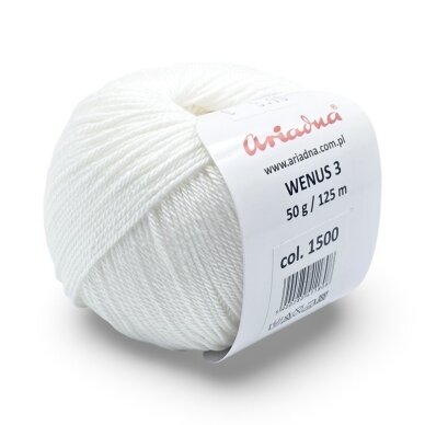 Ariadna Wenus 3 siūlai, baltos sp. 50g Ariadna Wenus 3 siūlai, baltos sp. 50g