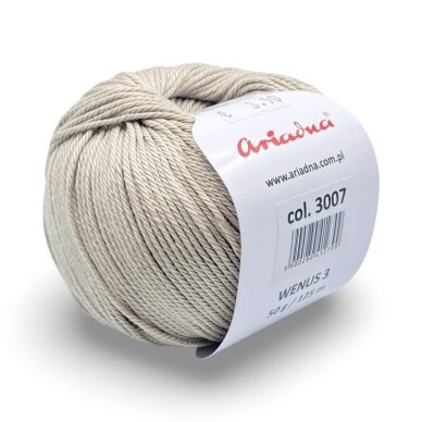 Ariadna Wenus 3 siūlai, kreminės sp. 50g Ariadna Wenus 3 siūlai, kreminės sp. 50g