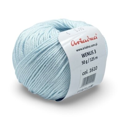 Ariadna Wenus 3 siūlai, žydros sp. 50g Ariadna Wenus 3 siūlai, žydros sp. 50g