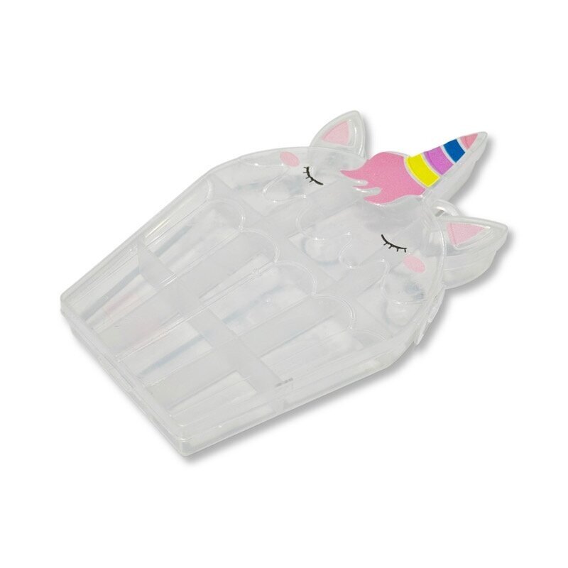 Plastikinė dėžutė vienaragio formos , skaidrios sp. 10 skyrių, 1vnt. Plastikinė dėžutė vienaragio formos , skaidrios sp. 10 skyrių, 1vnt.