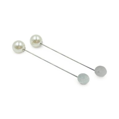 Smeigtukas sagei, platinos sp. su 10mm plokščiu pagrindu ir perlu, 2vnt Smeigtukas sagei, platinos sp. su 10mm plokščiu pagrindu ir perlu, 2vnt