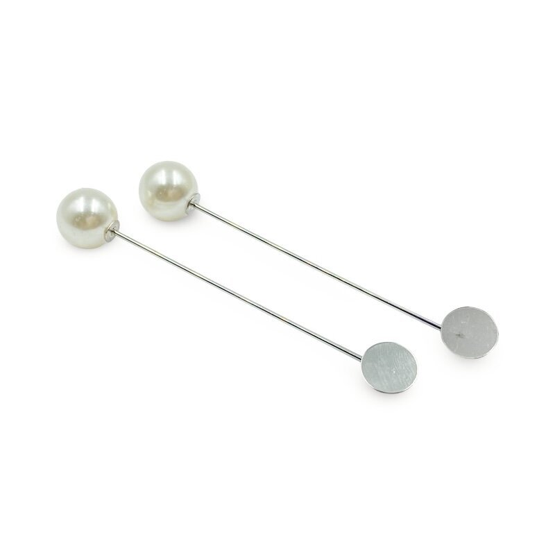 Smeigtukas sagei, platinos sp. su 10mm plokščiu pagrindu ir perlu, 2vnt
